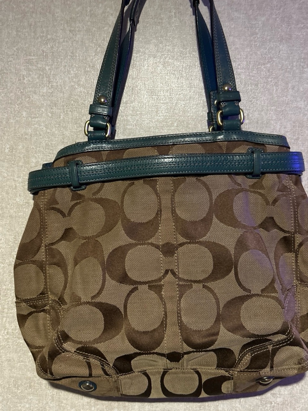 Coach Hampton Jackie Signature Canvas Tote with Emerald Python Trim - Picture 4 of 4